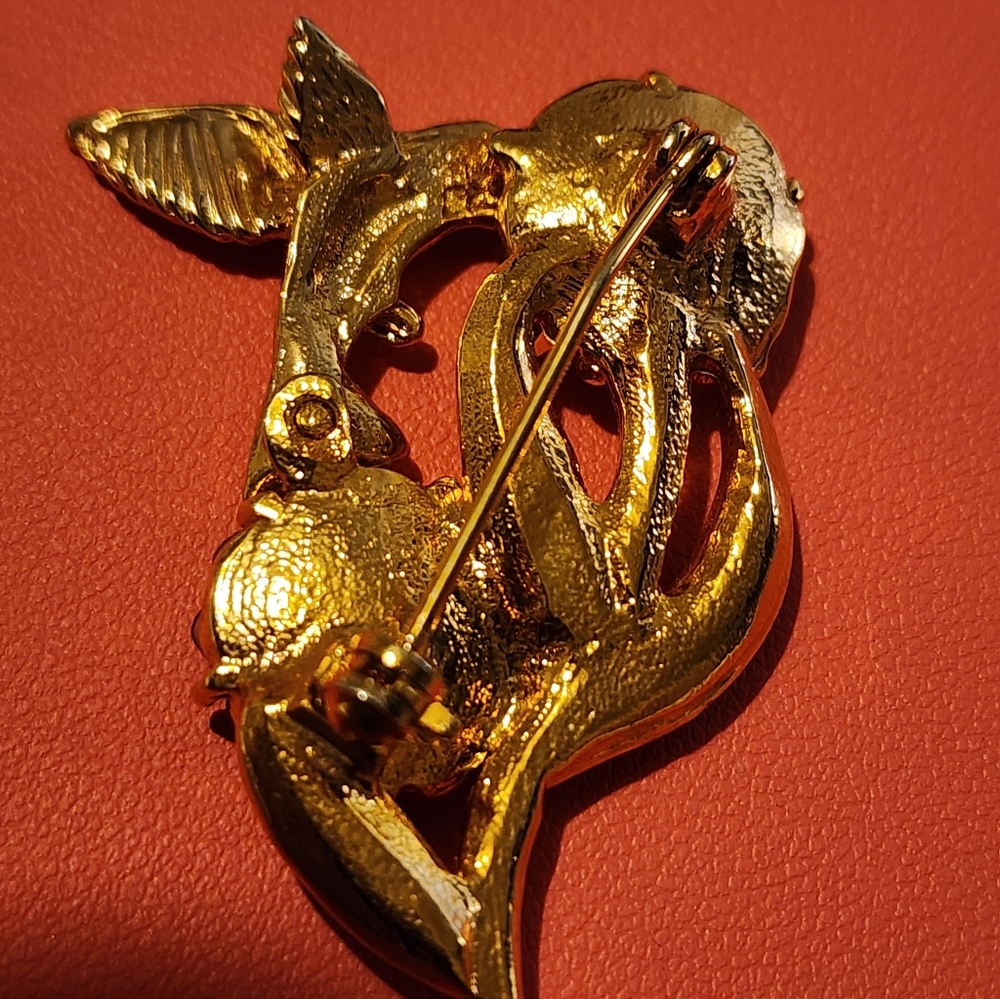 Floral Hummingbird Brooch with Blue Flowers - Picture 3 of 3